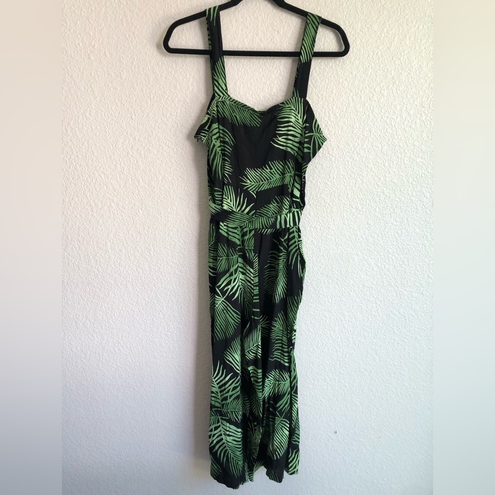 70s Millie Palm Batik Cropped Jumpsuit in Black and Green size 8 tropical - Picture 3 of 9